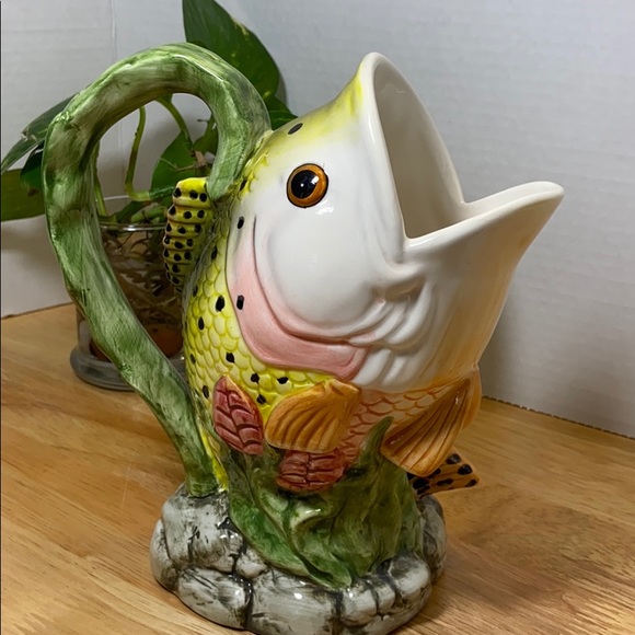 Vintage Fish Pitcher Polychrome Ceramic Chinese - Picture 2 of 10